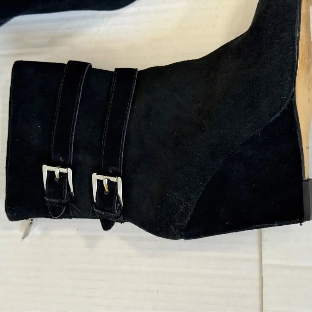 Michael Kors Black Suede Leather Ankle Wedge Boots Womens 10 Y2K Booties Luxury